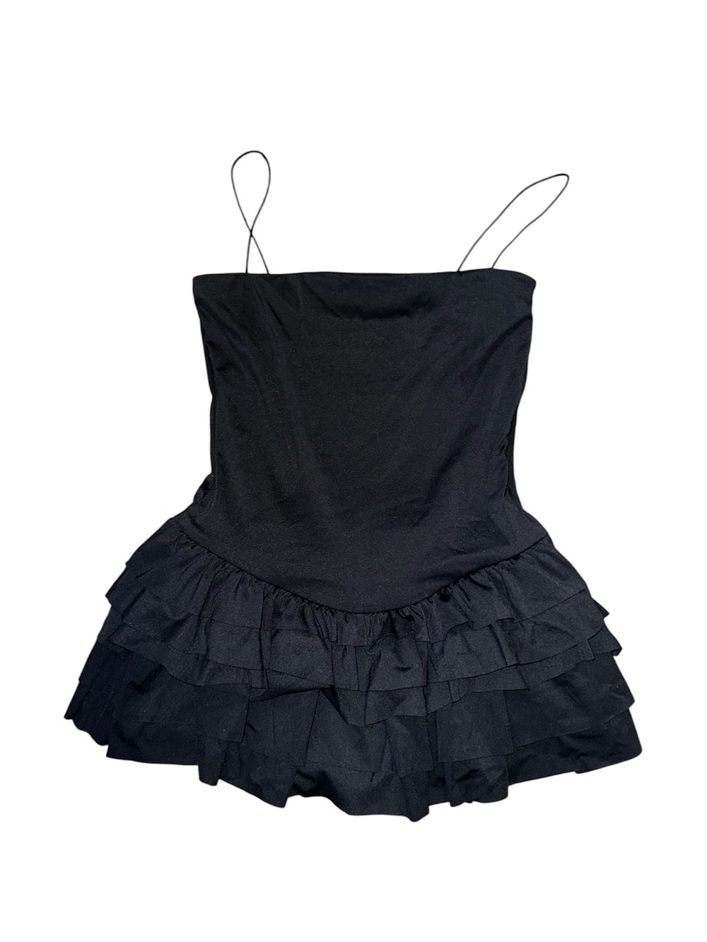 White Fox Black Ruffled Mini Dress with Spaghetti Straps - Picture 2 of 5
